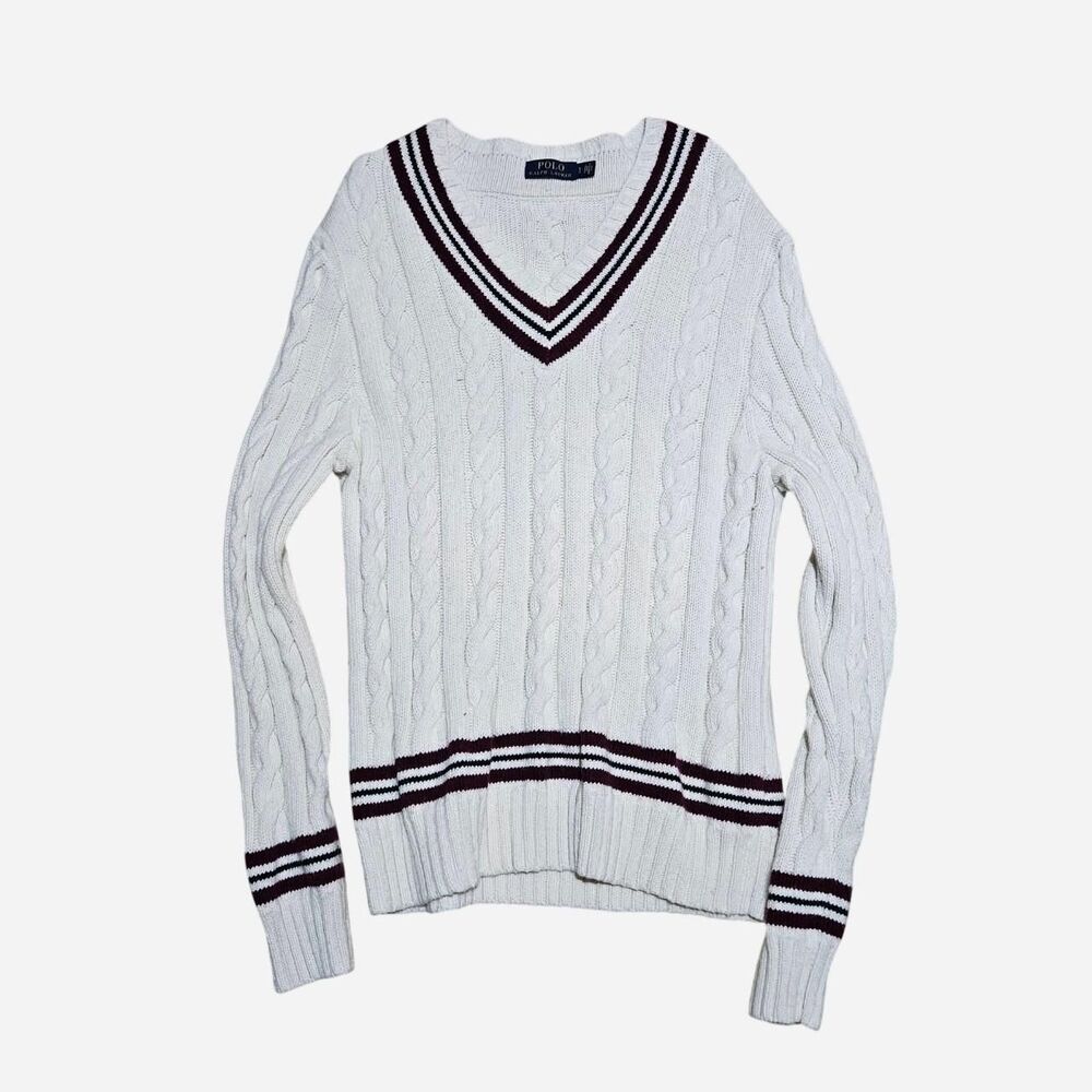 old money preppy polo ralph lauren knit ivory maroon sweater